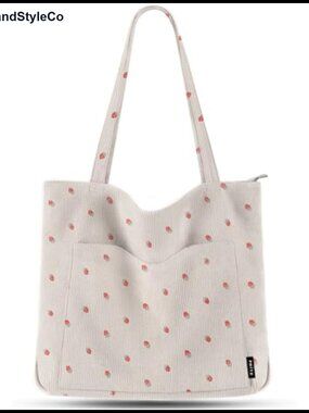 Corduroy Tote Bag for Women Large Shoulder Bag Zipper Pockets Vegan